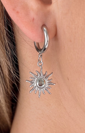 Beginning Boutique Stellar Sway Gold And Silver Stainless Steel Hoop Earrings silver stainless steel hoop earring with a dang