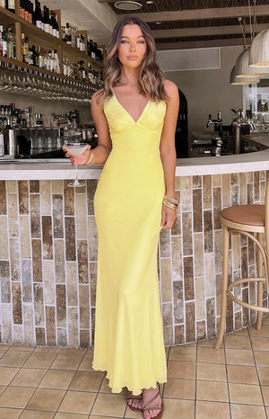 Evilia Yellow Midi Dress | Beginning Boutique AU