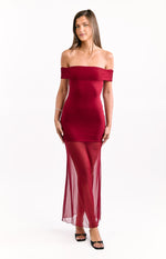 Tabitha Wine Off Shoulder Mesh Maxi Dress Image