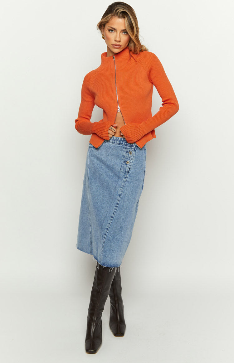 Tahni Orange Zip Up Knit Jacket Image