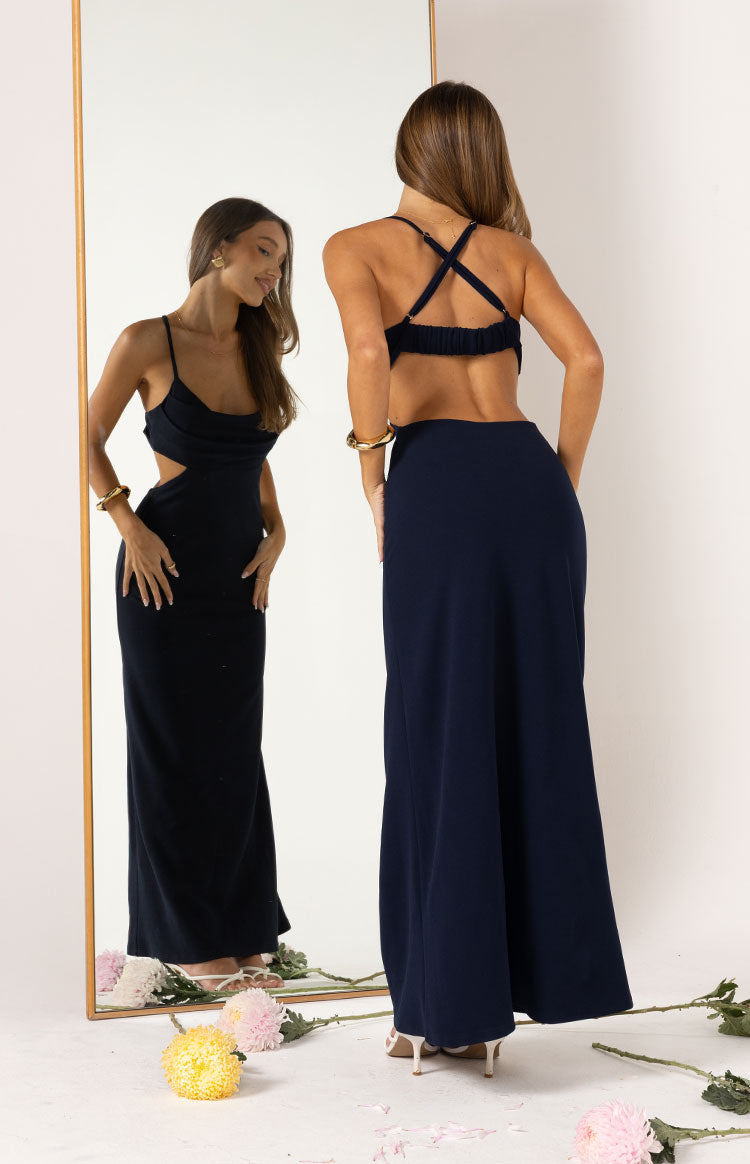 Taleah Navy Crepe Formal Maxi Dress Image