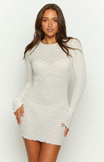 Taphy White Long Sleeve Mini Dress Image