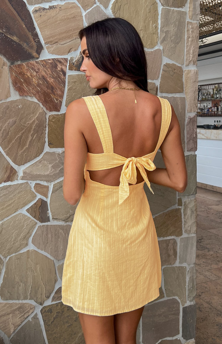 Taylor Yellow Tie Back Mini Dress – Beginning Boutique
