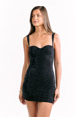Tegan Black Rhinestone Party Mini Dress Image
