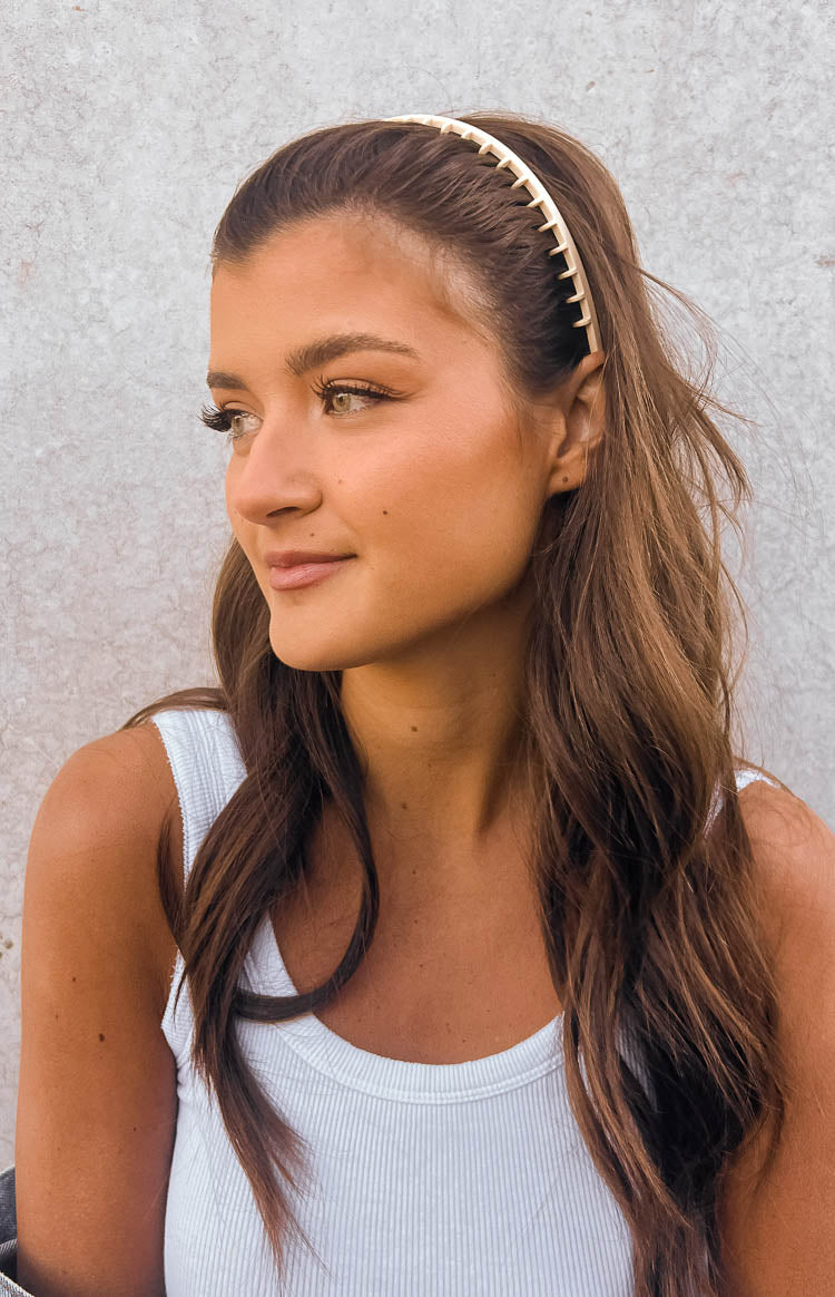 Beginning Boutique The Holly Cream Headband cream comb-style headband with small teeth