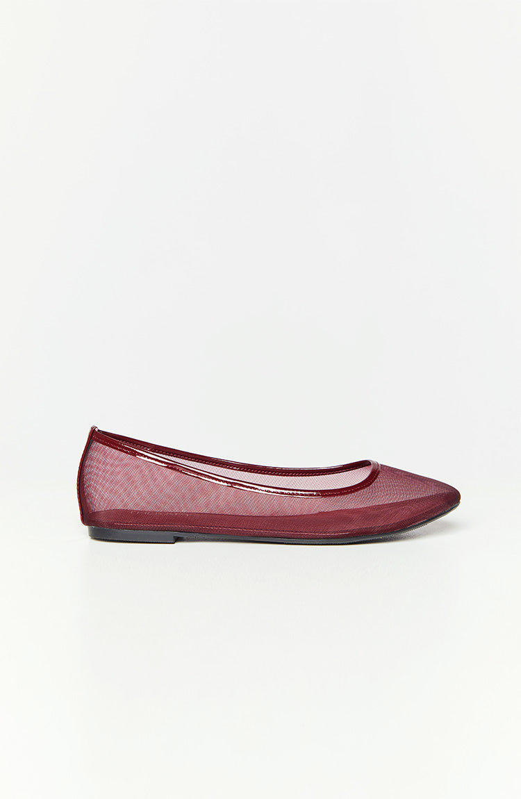 Beginning Boutique Therapy Arlo Cherry Patent PU Ballet Flats cherry mesh ballet flats with patent PU trim and pointed toe