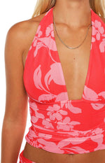 Tilley Red Floral Halter Neck Top Image