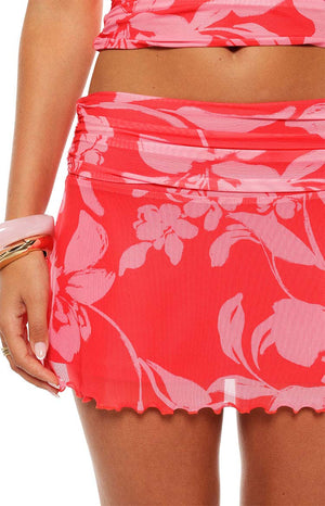 Tilley Red Floral Ruched Mini Skirt