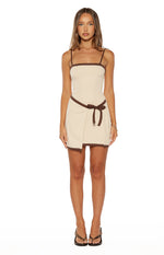 Tora Cream Wrap Tie Mini Dress Image