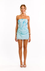 Tranquility Blue Strapless Beaded Party Mini Dress Image