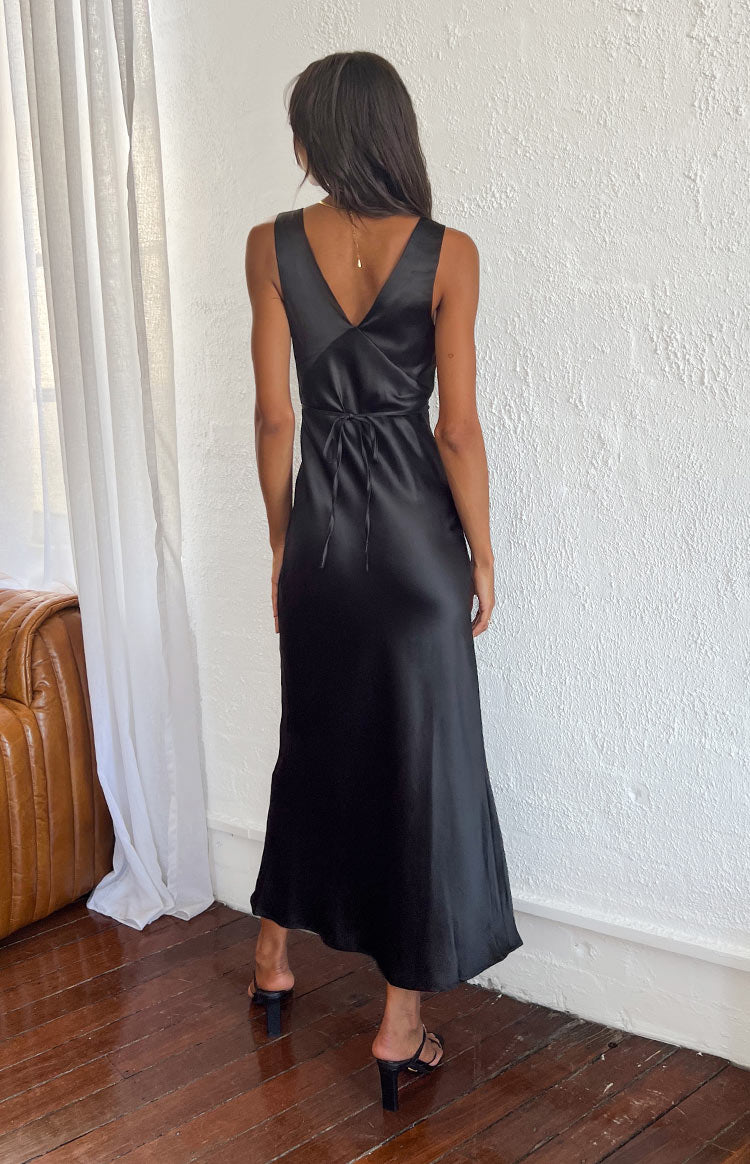 Verlaine Black Satin Maxi Dress – Beginning Boutique