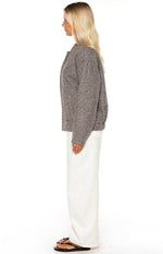 Warren Grey Boucle Button Up Bomber Jacket Image