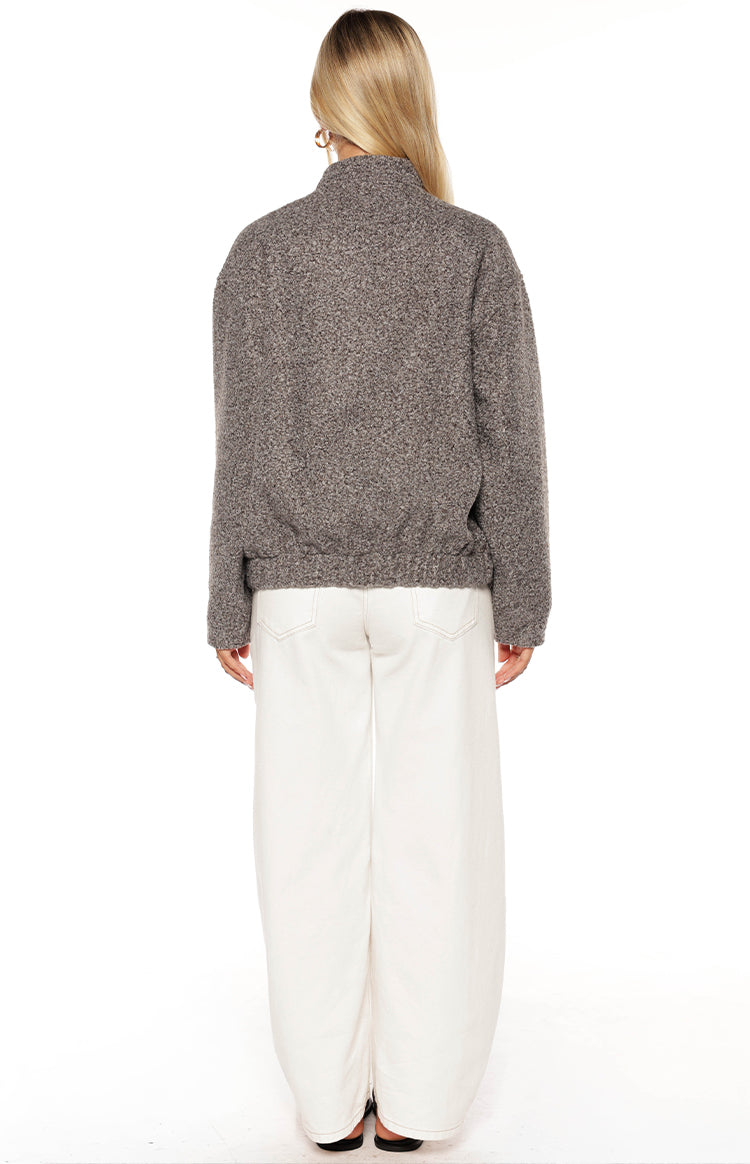 Warren Grey Boucle Button Up Bomber Jacket Image