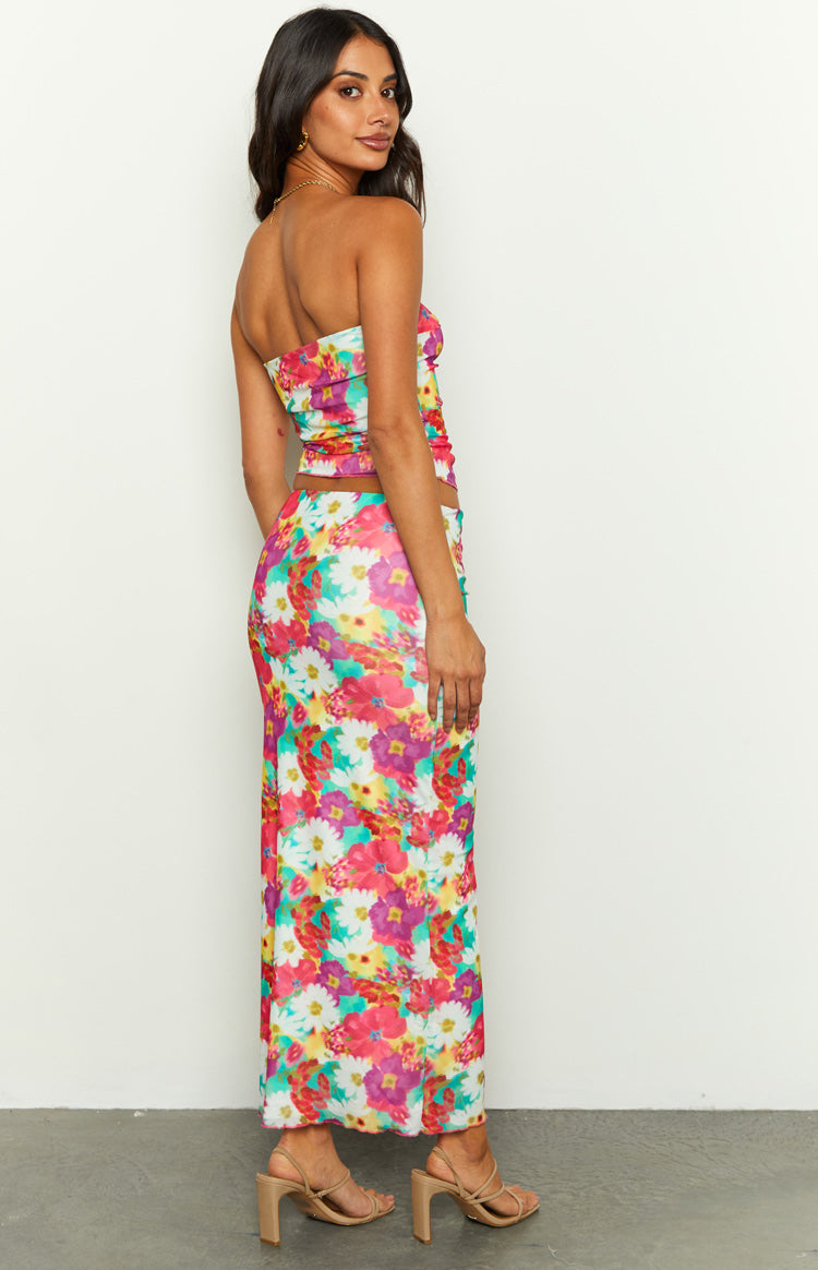 When in Rome Floral Print Mesh Maxi Skirt Image