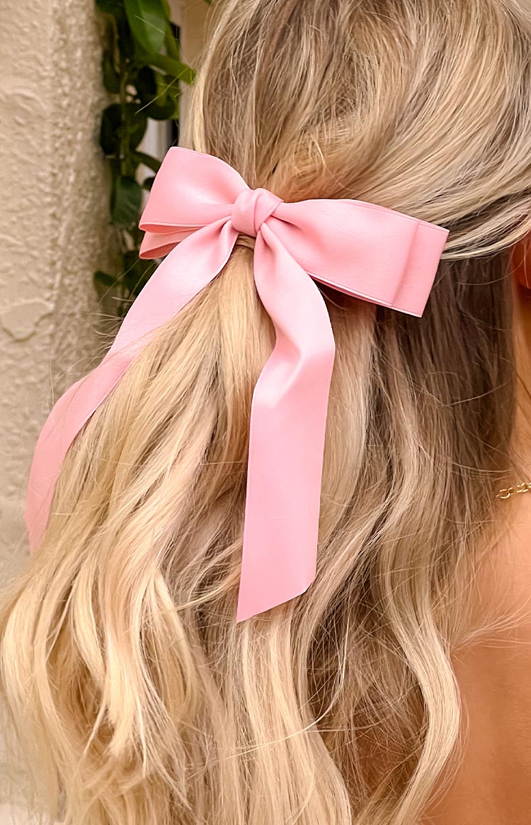 Beginning Boutique Whimsy Willow Pink Bow Hair Clip pink satin bow hair clip with long flowing tails