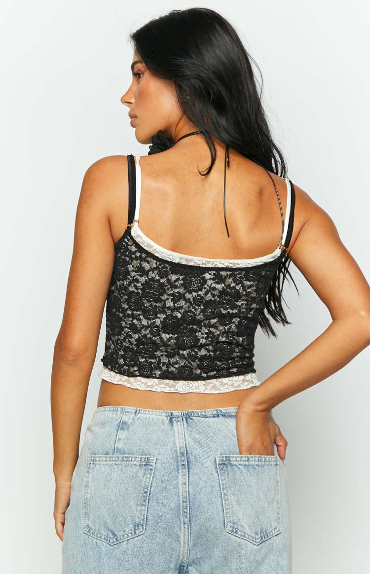 Willow Contrast Black Lace Tank Top Beginning Boutique