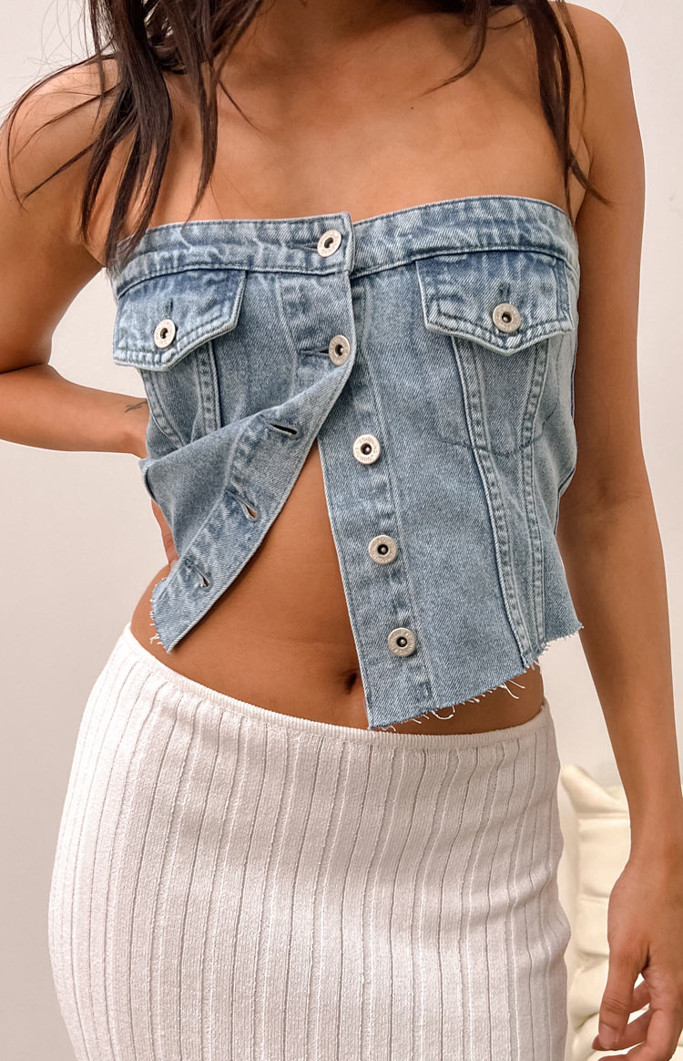 Wilma Denim Button Top  Beginning Boutique