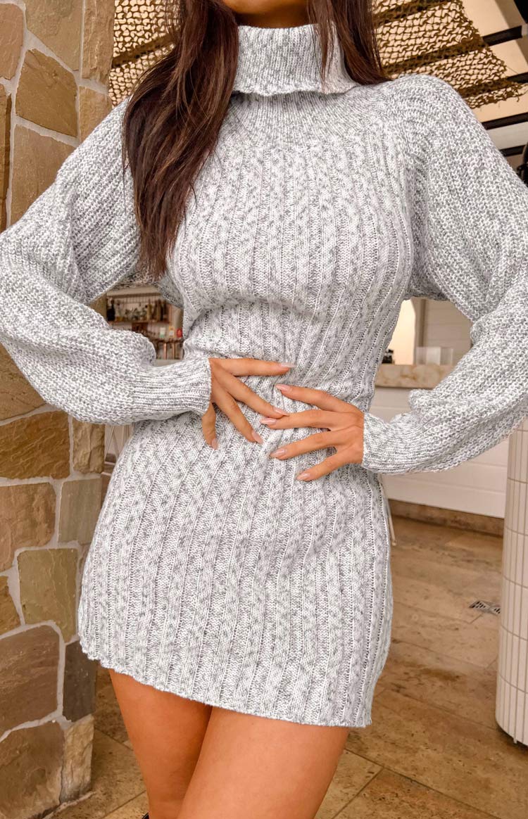 Xanthi Grey Roll Neck Sweater Mini Dress Image