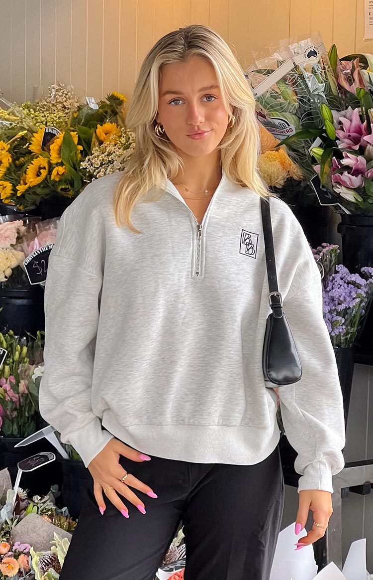 Yazmin Grey Marl Quarter Zip Jumper | Beginning Boutique AU