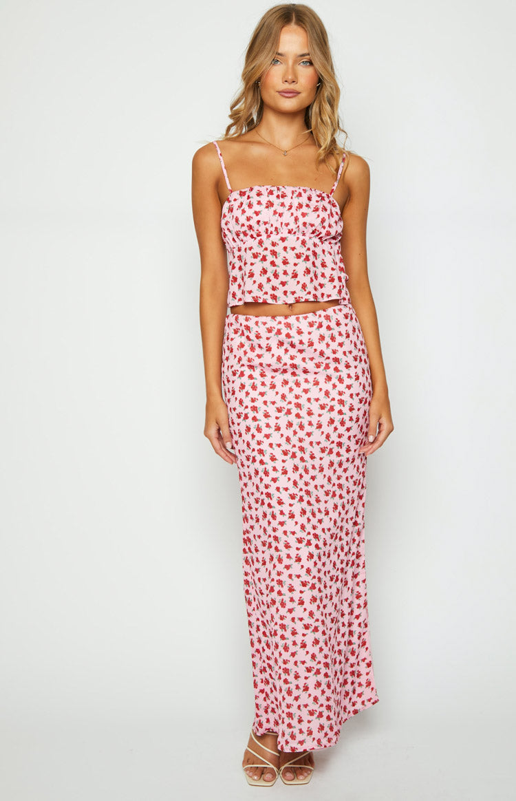 Yesterday Pink Floral Maxi Skirt Image