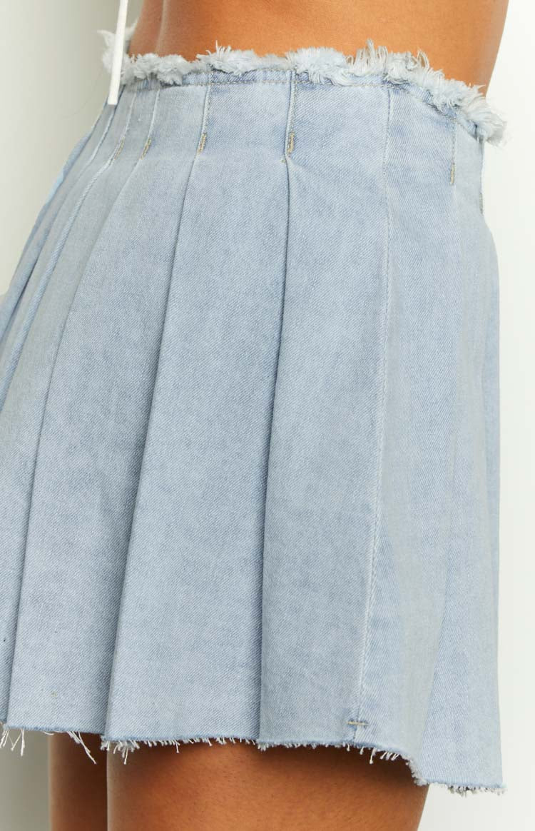 You're Mine Blue Denim Pleated Mini Skirt Image