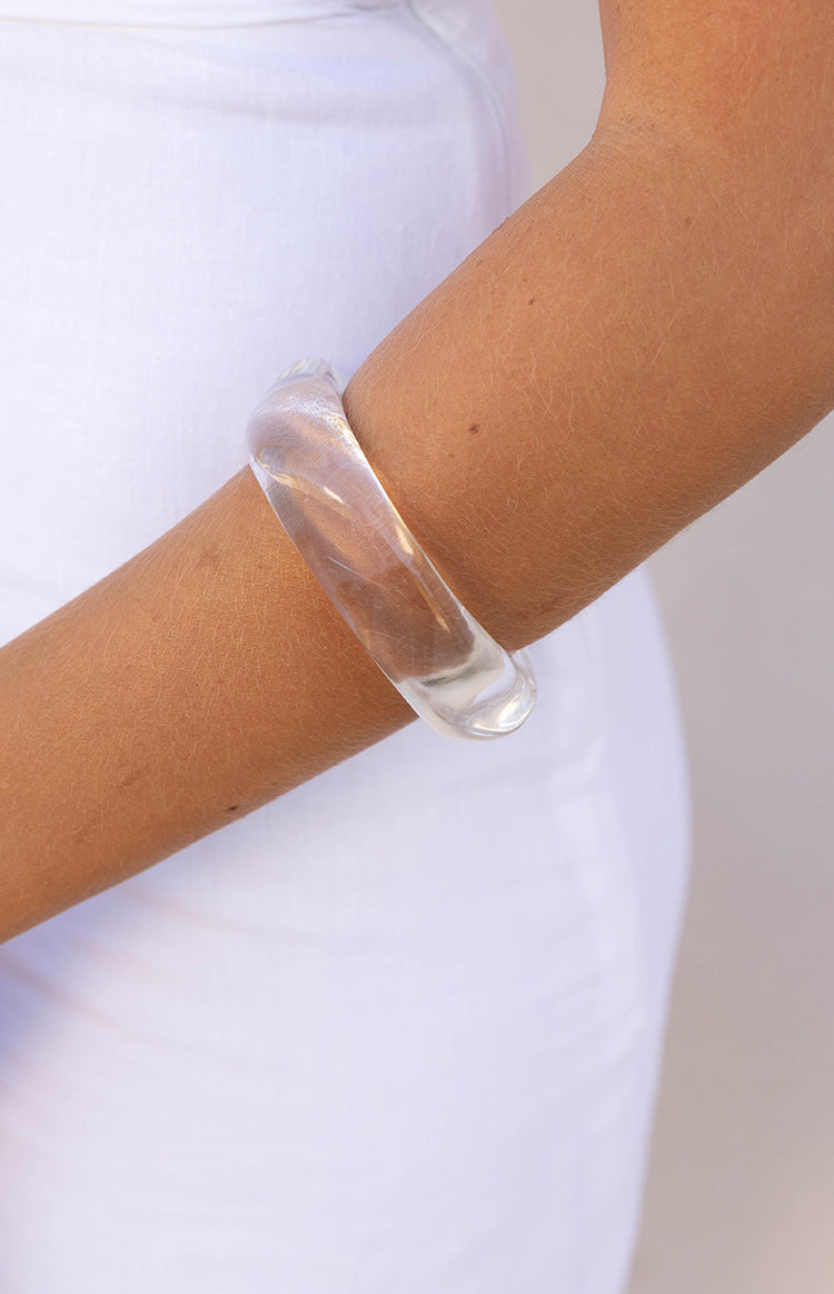 Transparent clear resin square bangle with a smooth, slightly rounded profile