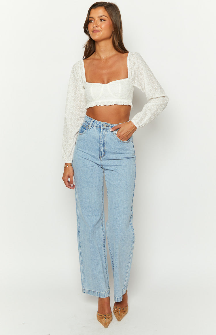 Zaria White Long Sleeve Crop Top - Main Image