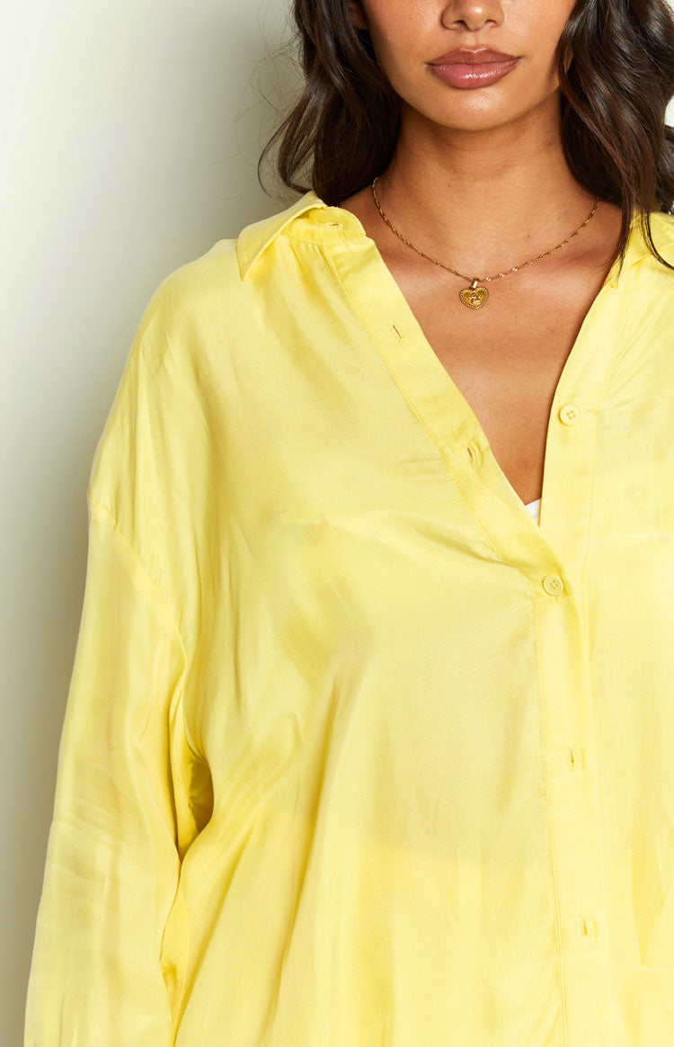 Zariah Yellow Cupro Button Up Shirt Image