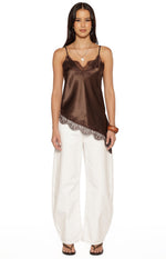 Ziva Brown Satin Lace Asymmetrical Top Image
