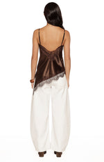 Ziva Brown Satin Lace Asymmetrical Top Image