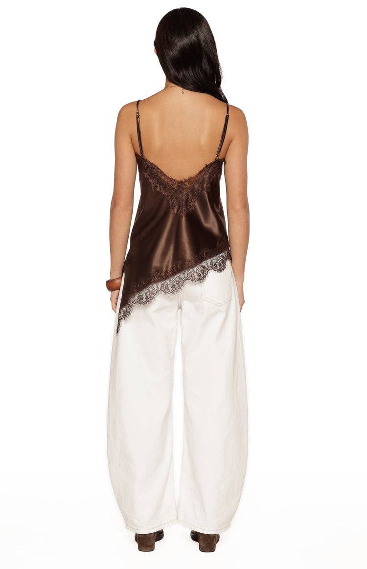 Ziva Brown Satin Lace Asymmetrical Top Image
