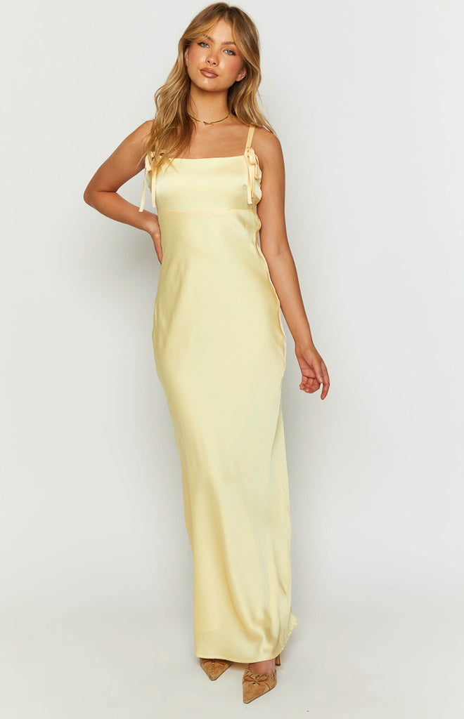 Zya Yellow Satin Maxi Dress – Beginning Boutique
