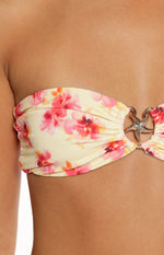 Aquelle Yellow and Pink Floral Print Strapless Bikini Top Image