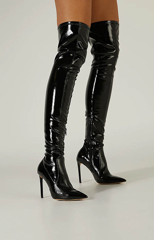 At blokere Anzai kun Tony Bianco Avah Black Crinkle Patent Knee High Boots – Beginning Boutique