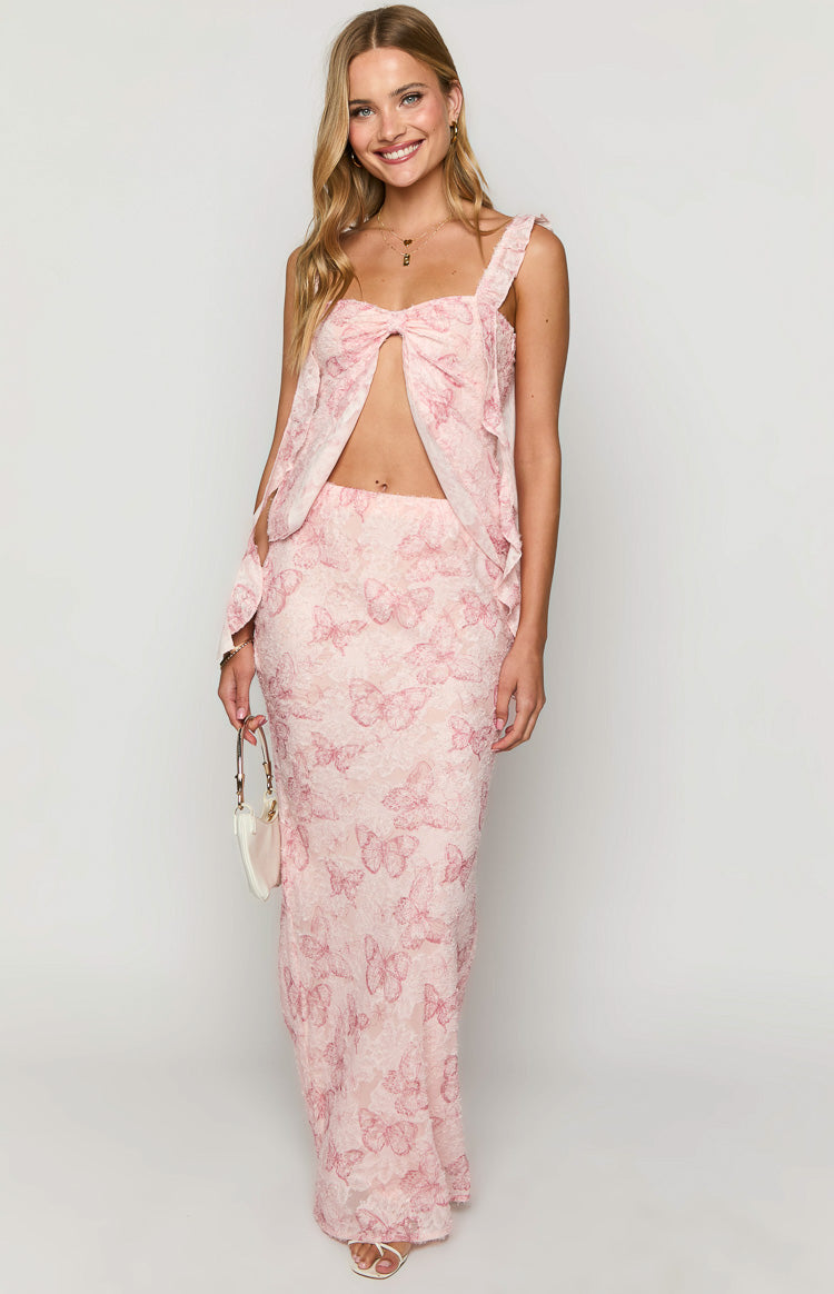 Caspian Pink Butterfly Chiffon Top | Beginning Boutique AU