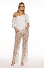 Dani White Sequin Lace Sheer Pants Image
