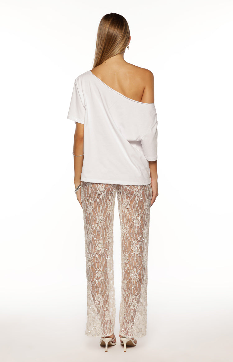 Dani White Sequin Lace Sheer Pants Image