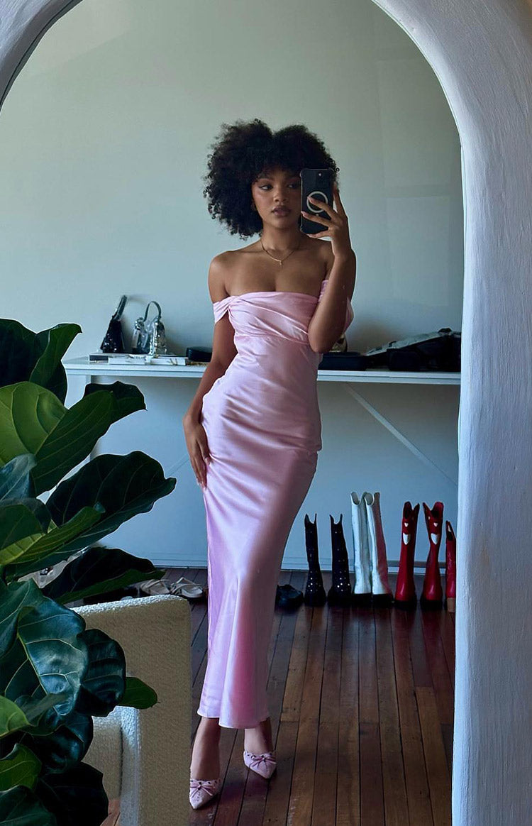 Ella Light Pink Off Shoulder Formal Maxi Dress Image