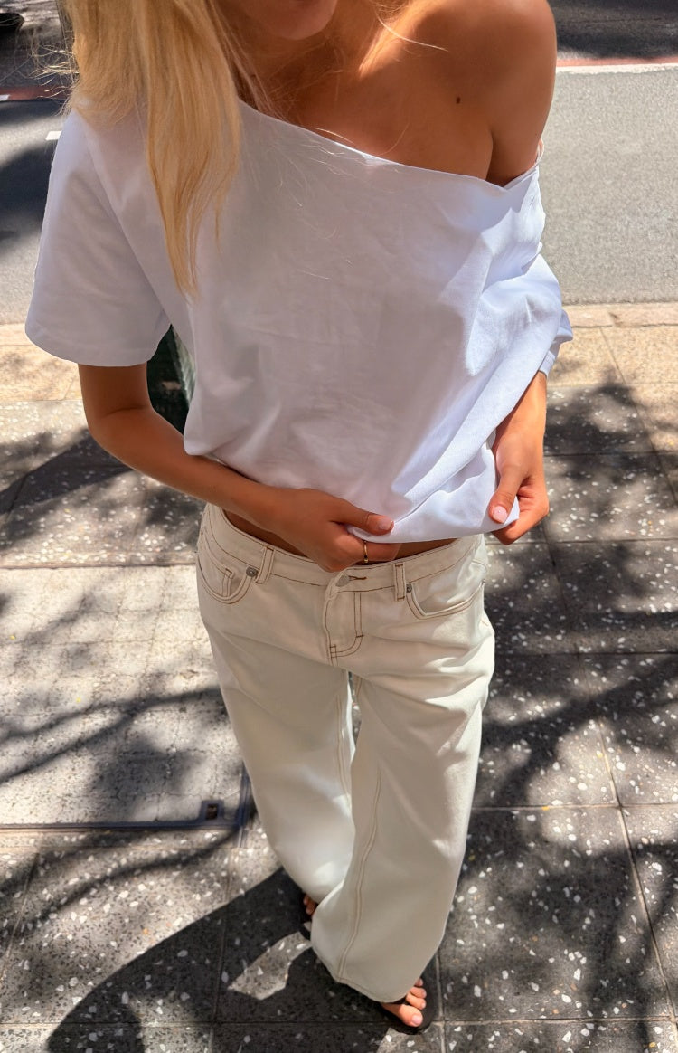 Henrie White Off Shoulder Boxy Tee