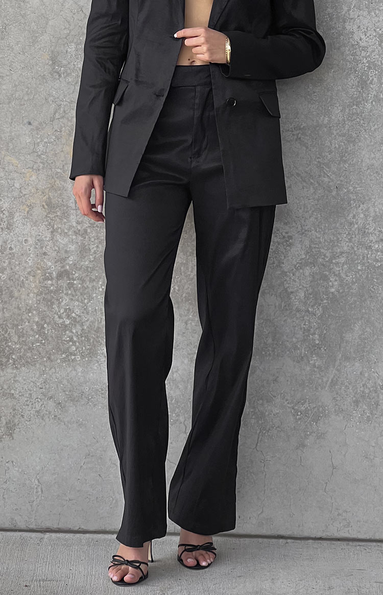 Beginning Boutique Jaden Black Pants black high-waisted wide-leg tailored pants