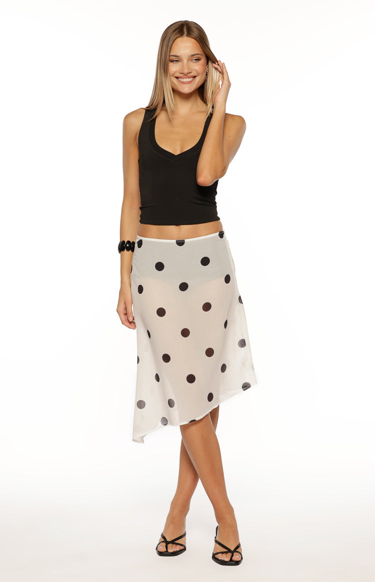 Jordan White Polka Dot Sheer Midi Skirt Image