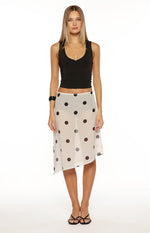 Jordan White Polka Dot Sheer Midi Skirt Image