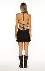 Jordy Black Button Halter Neck Mini Dress Image