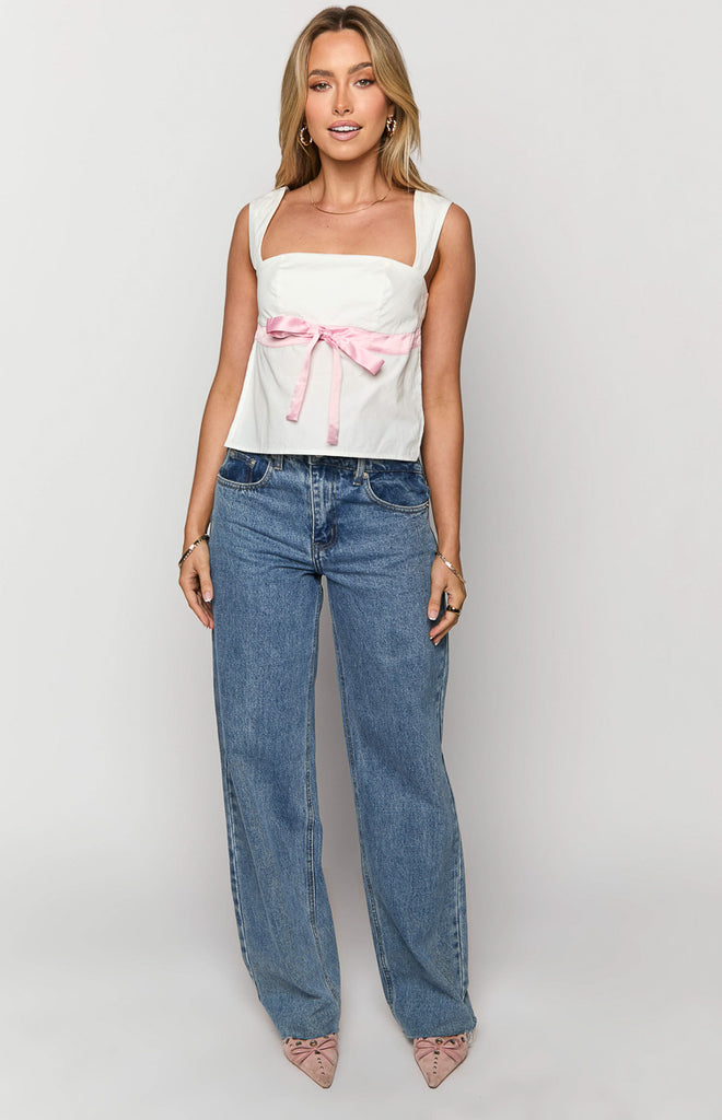 Mika White Ribbon Tie Back Top – Beginning Boutique