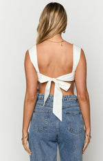 Mika White Ribbon Tie Back Top | Beginning Boutique AU
