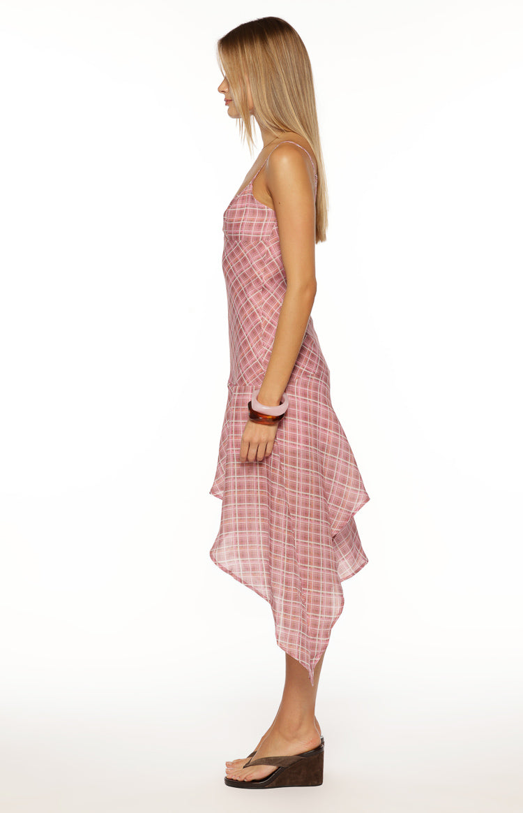 Milla Pink Plaid Hanky Hem Midi Dress Image