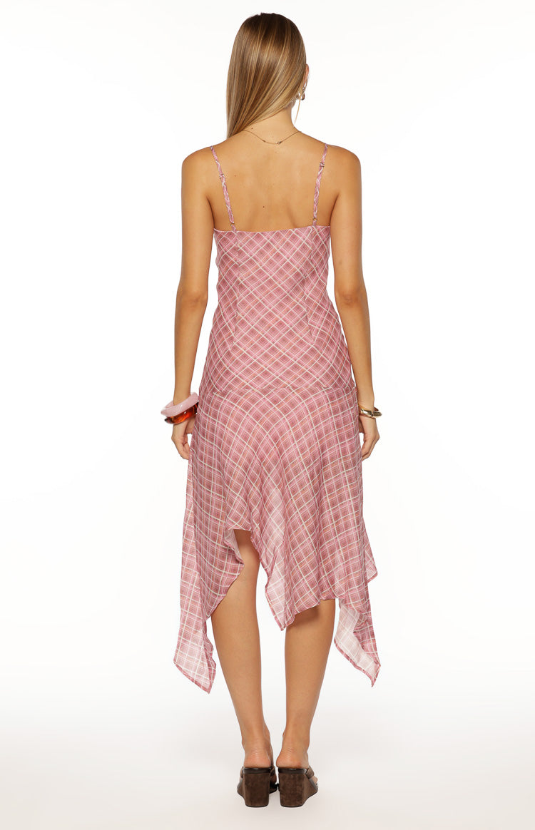 Milla Pink Plaid Hanky Hem Midi Dress Image