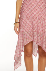 Milla Pink Plaid Hanky Hem Midi Dress Image