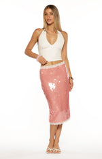 Petra Pink Sequin Lace Trim Midi Skirt Image