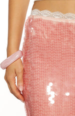 Petra Pink Sequin Lace Trim Midi Skirt Image